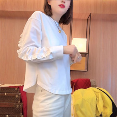 设计感边拼接长袖T恤女2025春季新款时尚休闲简约百搭上衣ins百搭