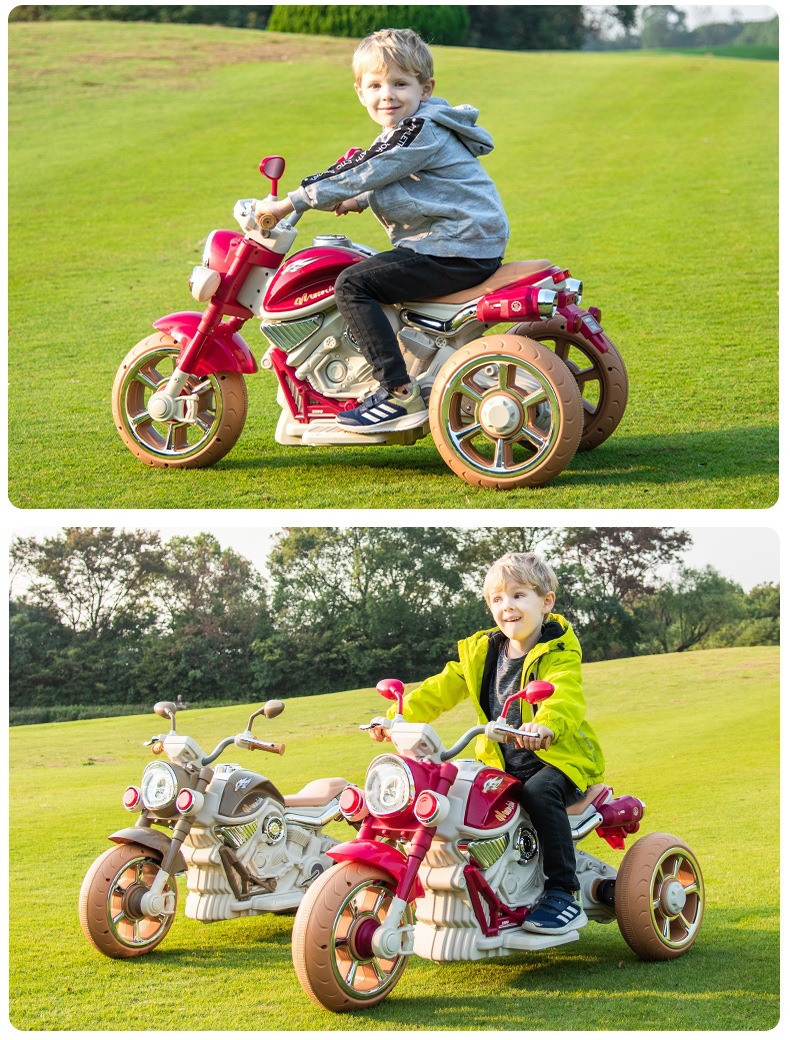Niños motocicleta eléctrica triciclo puede montar niños batería coche niño niña bebé coche de juguete de carga remota
