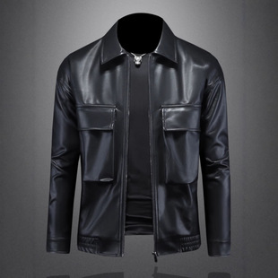 2025 Spring New Men's Lapel Casual Washed Leather Jacket Motorcycle Leather Jacket High-End European Station Jacket Trend