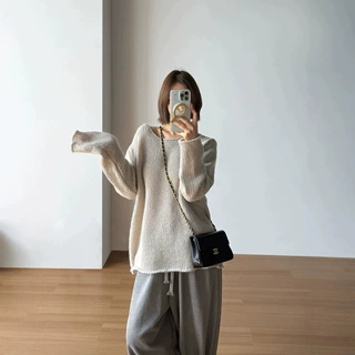 【代发】松弛感华夫格针织衫女冬宽松慵懒风百搭显瘦毛衣WQ453