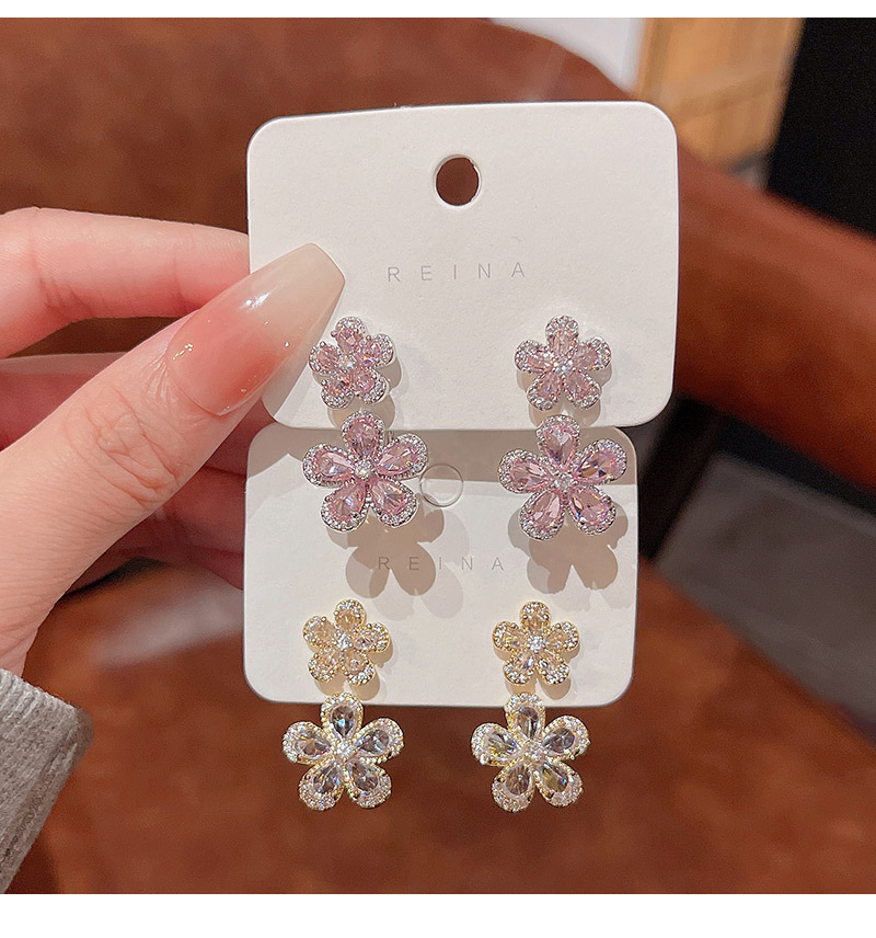 Sweet Flower Copper Plating Zircon Drop Earrings 1 Pair