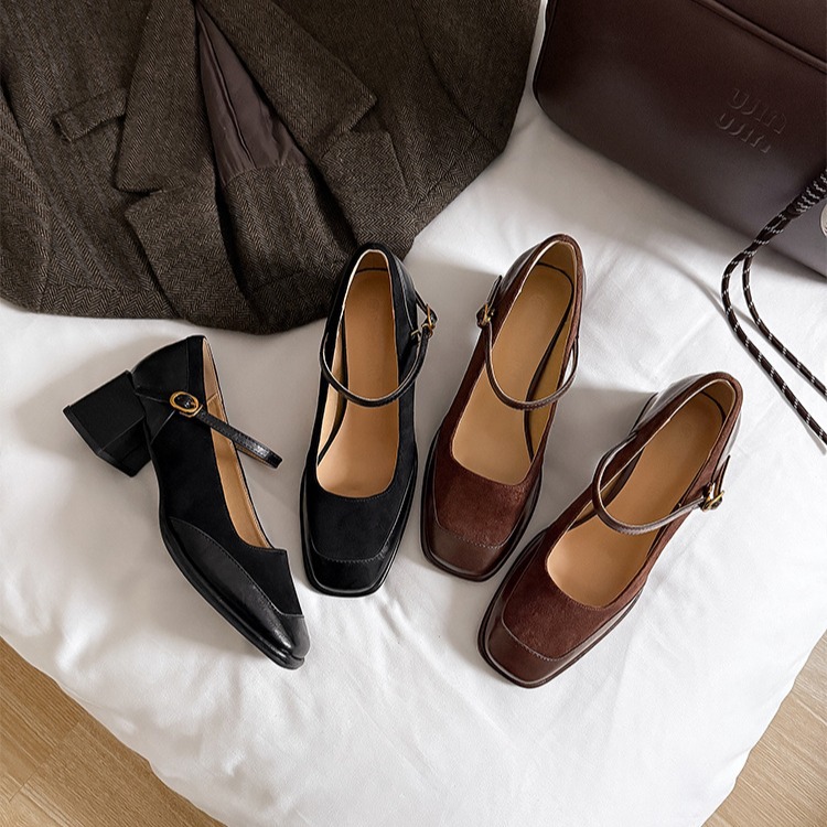 High heels square toe platform