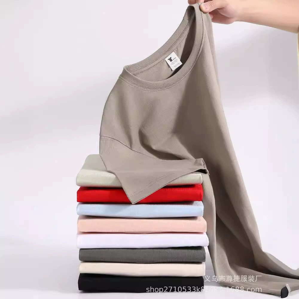 Оптовая продажа 240 г для взрослых, правое плечо, футболки из чистого хлопка с короткими рукавами, можно персонализировать с изображениями и печатными рекламными рубашками и рабочей одеждой с логотипами.