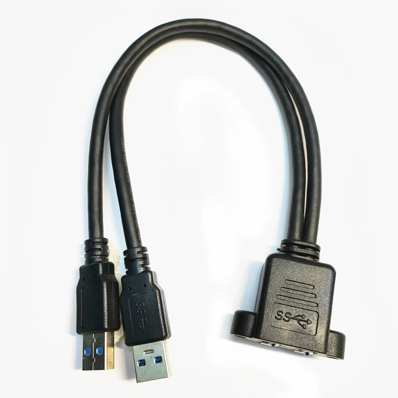Двойной порт соединение USB3.0 мужской к женской данные зарядка удлинительная кабель с ушным отверстием винтовое отверстие для фиксации удлинительного кабеля