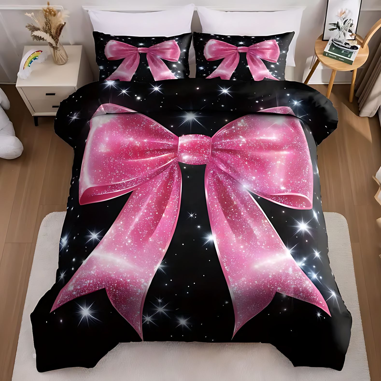 TUME / JIT transfronterizo gran arco de encaje brillante polvo HD impresión digital colcha de cama set