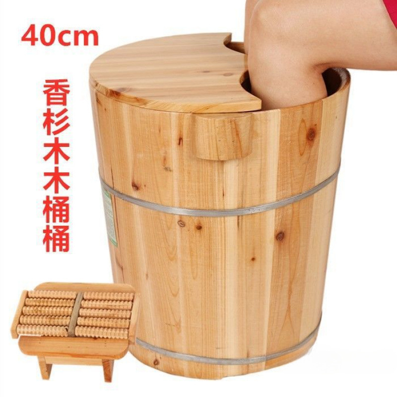 高实木圆边泡脚木桶带盖足浴木桶加厚熏蒸桶洗脚桶家用泡脚店