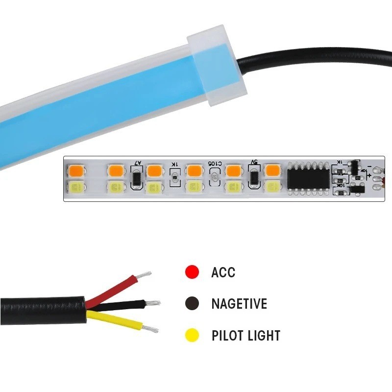 New daytime running lamp ultra-thin light guide strip 30 45 60cm two-color streamer lamp car decorative lamp white yellow turn signal lamp