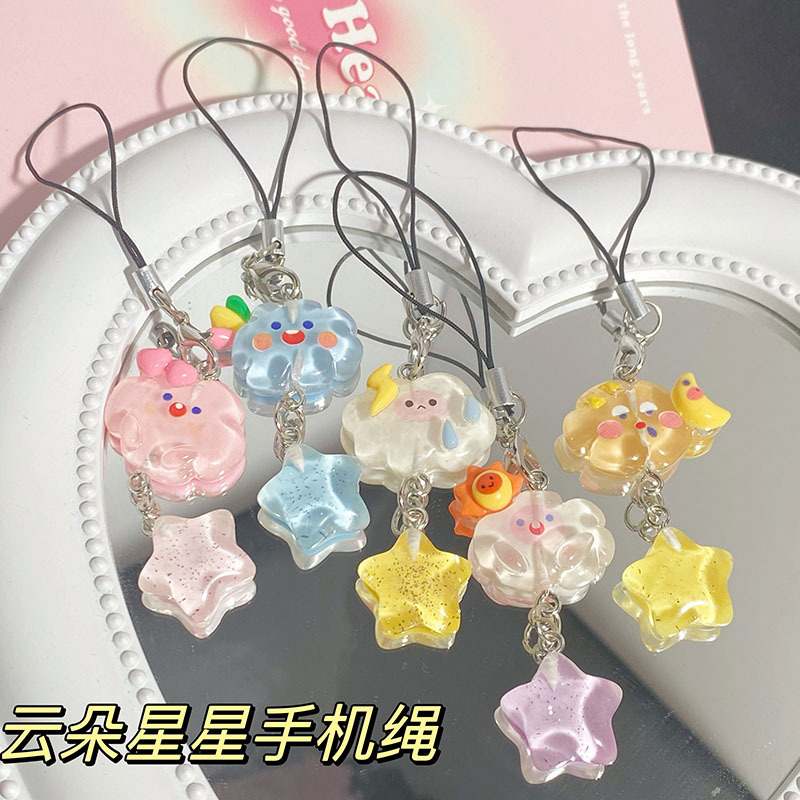 Clouds and Stars Mobile Phone Rope Creative Cute School Bag Pendant Student Niche Resin Accessories Hanging Chain Mobile Phone Chain Ins
