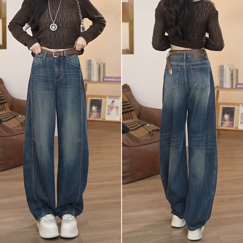 Petite women's jeans, curved wide-leg pants, slim fit, high-waisted, slimming, autumn new style, drapey, versatile, cropped pants Petite women's jeans, curved wide-leg pants, slim fit, high-waisted, slimming, autumn new style, drapey, versatile, cropped pants