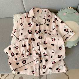睡衣女夏季新款云朵棉双短小翻领短袖短裤休闲家居服套装工厂批发