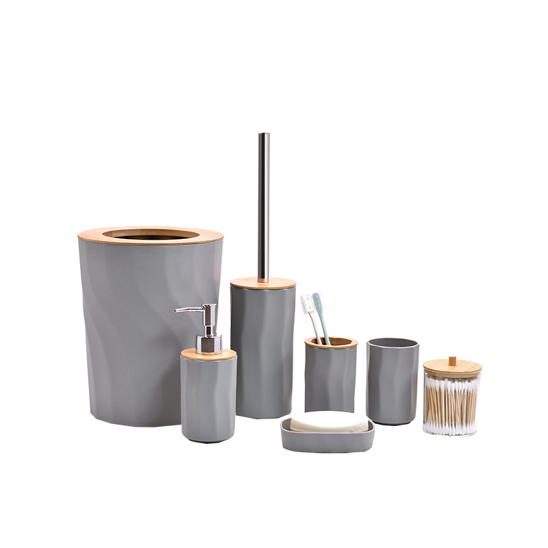 Cubierta de bambú y madera de plástico de baño de cuatro piezas de almacenamiento de cubierta de inodoro estante de tazas de dientes fabricantes de baño al por mayor