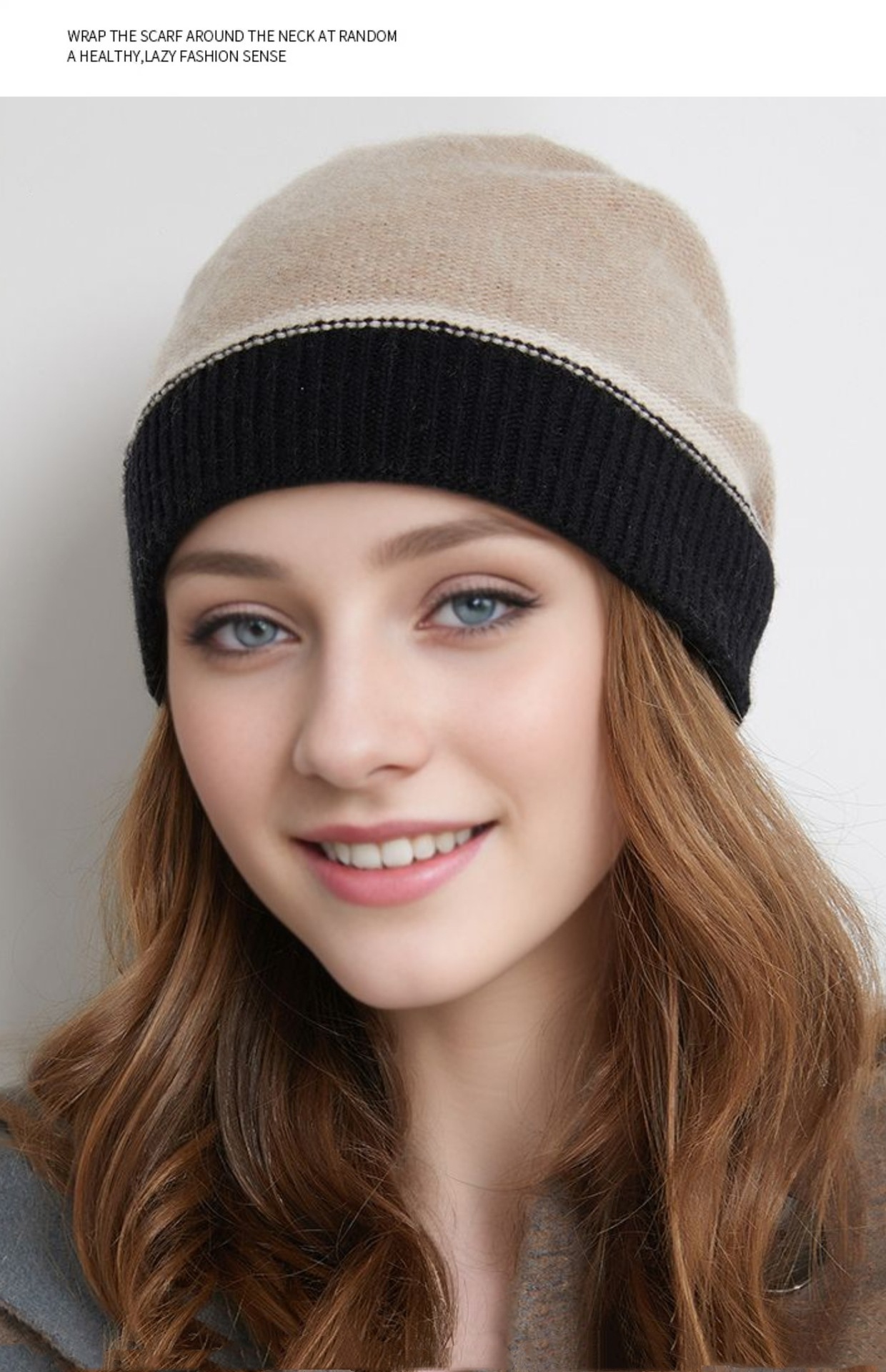 Herbst und Winter Neue Stil Kaschmir Wolle Gehörschutz Warme Kontrast Gestrickte Hut frauen Baotou Pullover Haufen Kappe_voghion.com