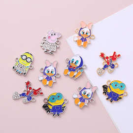亚马逊热卖服饰配件 电镀连接双吊卡通人物点钻饰品diy配件批发