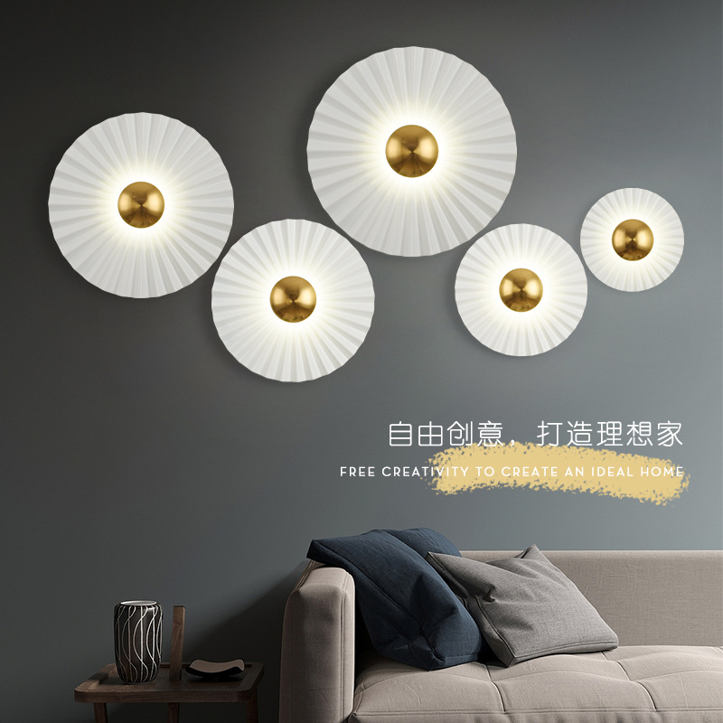 Scallop-Shaped Bedroom Bedside Led Light Background Wall Foyer Wall Lamp Hotel Exhibition Hall Decorative Lighting Three-Color Light Source Indoor