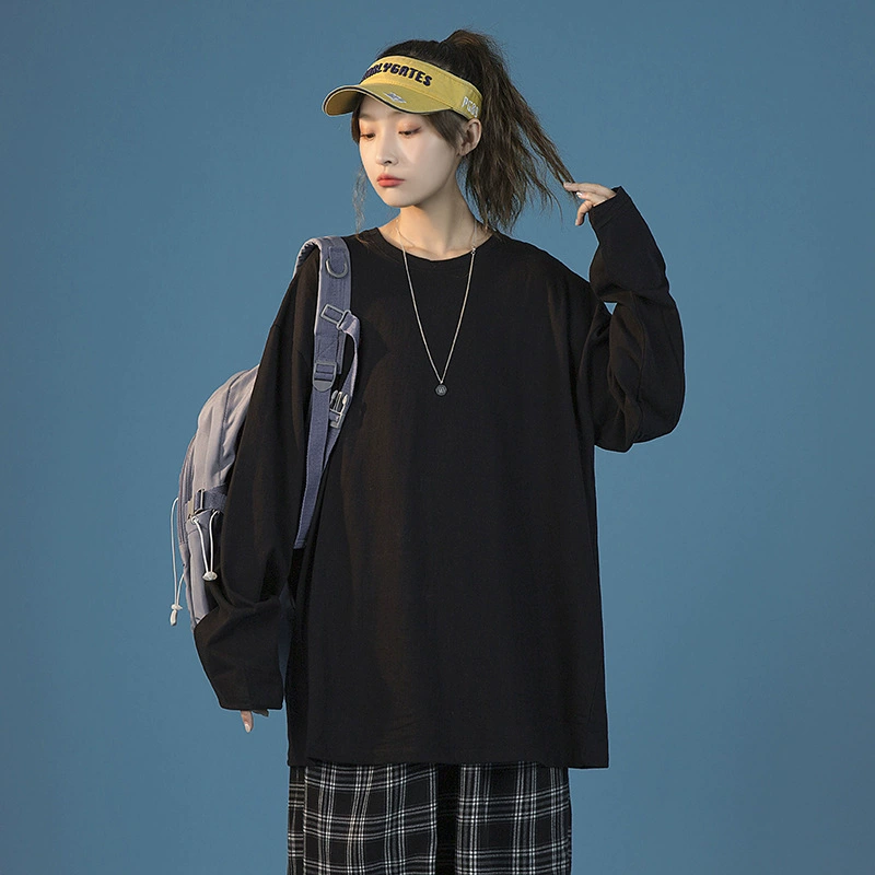 Женская футболка с длинным рукавом, топ с 23 интернет-знаменитостями, свободный уличный стиль больших размеров, весенне-осенняя тонкая Базовая рубашка из чистого хлопка, индивидуальная