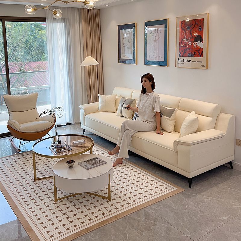 Cat's Claw Leather Italian-style Light Luxury Living Room Sofa Large and Small Apartment Latex Household Cream-style New Style Wash-free Fabric Furniture