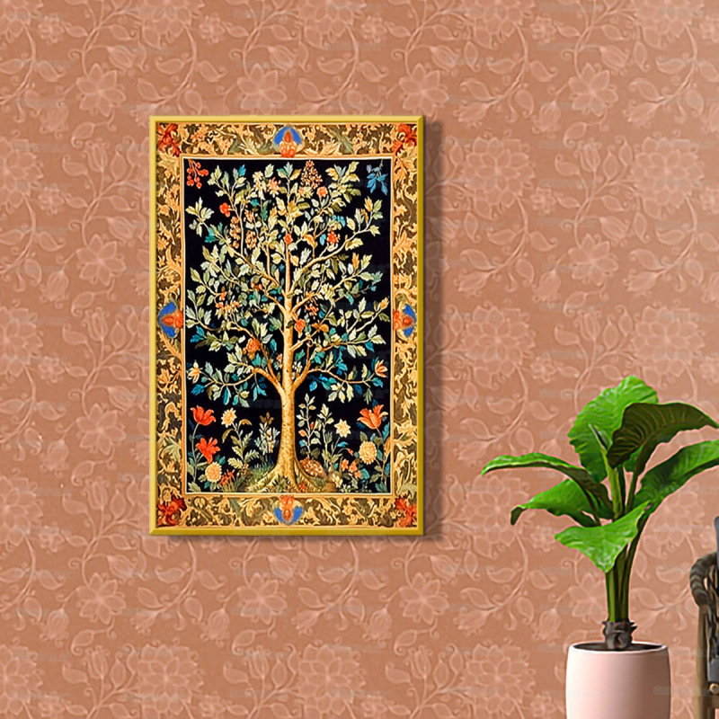 Mona Lisa Real Morris árbol de la vida moderna fantasía estética planta colgante bordado de hilo hecho a mano