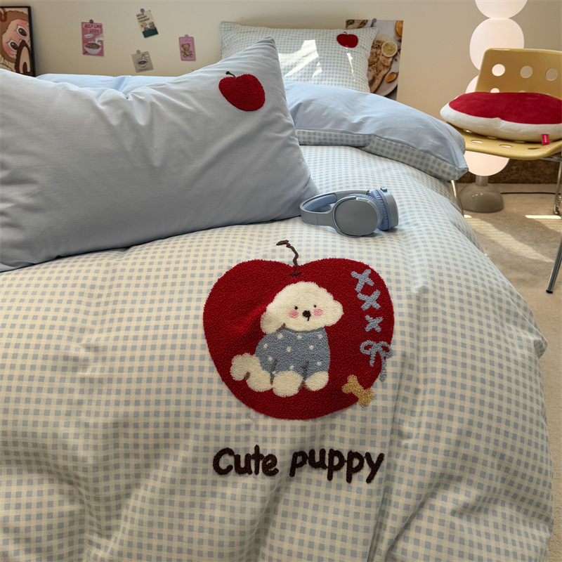 Autumn and Winter New Type a Cartoon Cotton Brushed Original Towel Embroidered Four-Piece Set Pure Cotton 100 Cotton Bed Four-Piece Set
