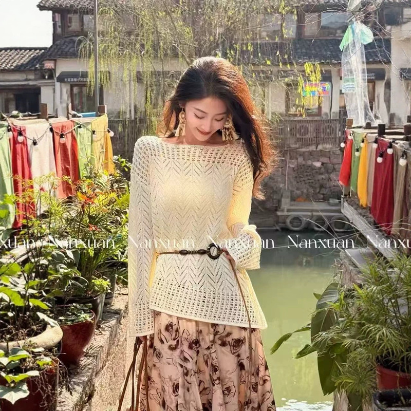 2026 Spring New Design Hollow-Out Knit Cardigan for Women, Korean Style, Lightweight, Loose, Versatile Knit Top