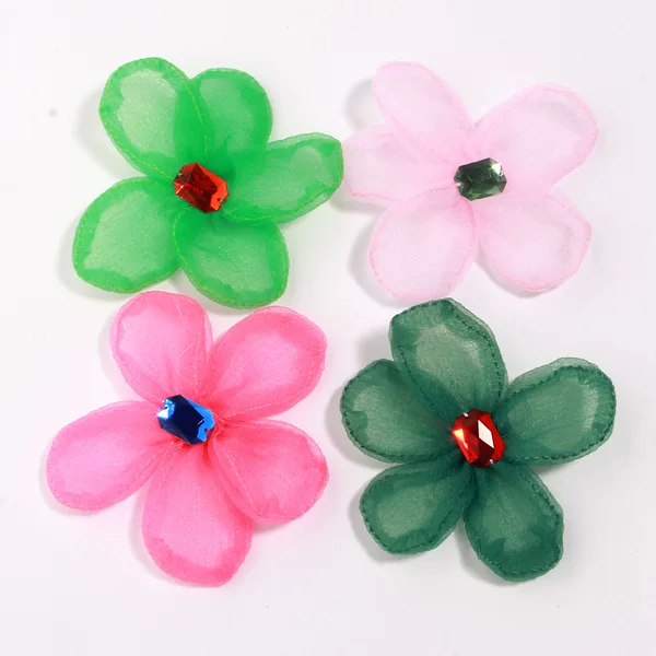 Silk gauze new plant flower red gauze rose baked flower headpiece fabric brooch for women, organza colorful rhinestone brooch