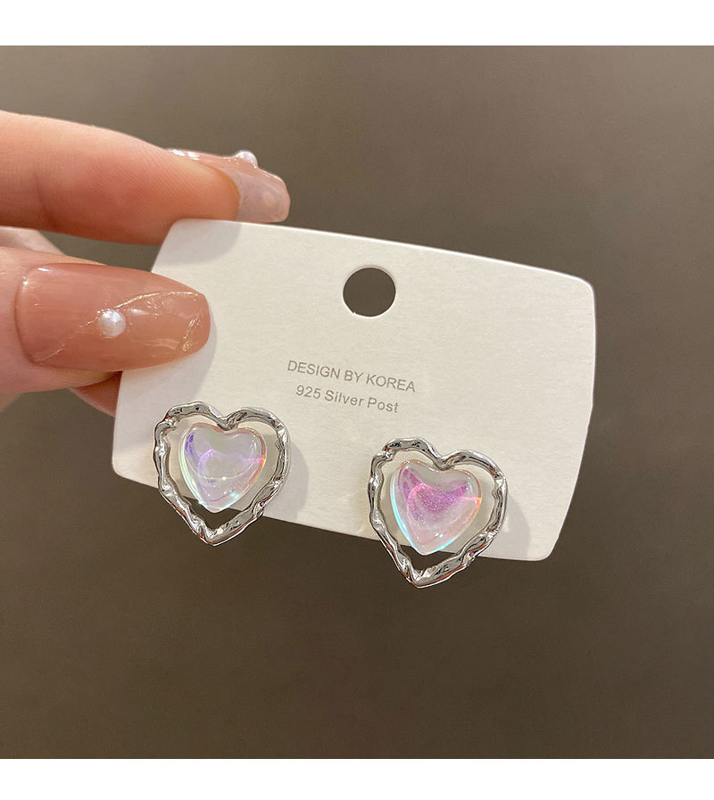 Fashion Heart Shape Resin Copper Plating Ear Studs 1 Pair