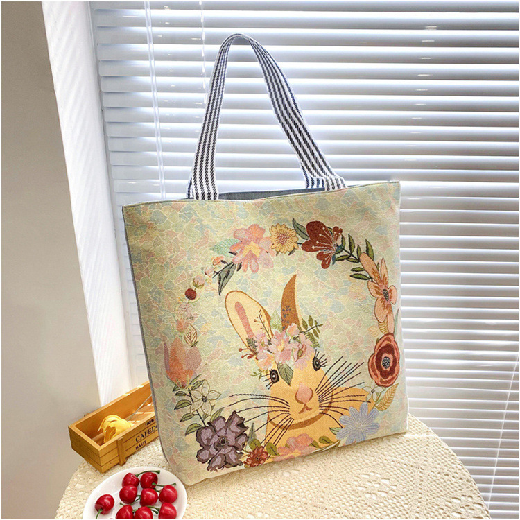 189g Weight Polyester Lining Material Zipper Closure Type Double Shoulder Straps Strap Type Tote Bag Bags Type Casual, Daily Occasion Linen Material Animal Pattern All Seasons Season Women's Gender Cute Style Square Shape Women's Linen Animal Cute Square Zipper Tote Bag 10
