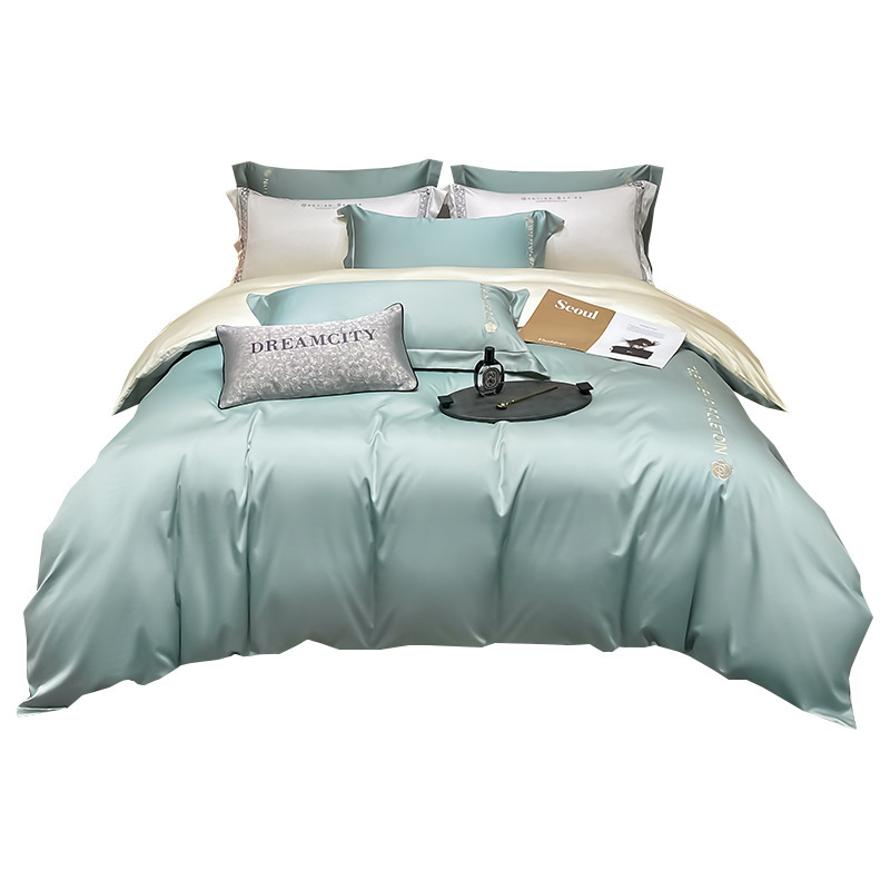 Fabricantes al por mayor 2025 nuevo conjunto de ropa de cama de cuatro piezas de hielo de verano sábanas de cama de seda cubierta de seda para dormir desnuda