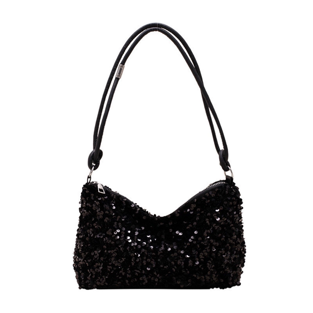 Сумка через плечо подмышкой, пышная вечерняя clutch с пайетками, one size, черная или серебристая
