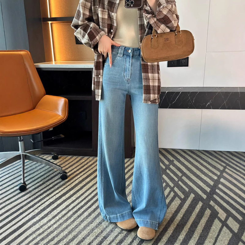 Side Slit Double-Stitching!~Slimming Slit Flared Jeans for Women, New Spring Style, High-Waisted, Stretchy, Versatile Long Pants