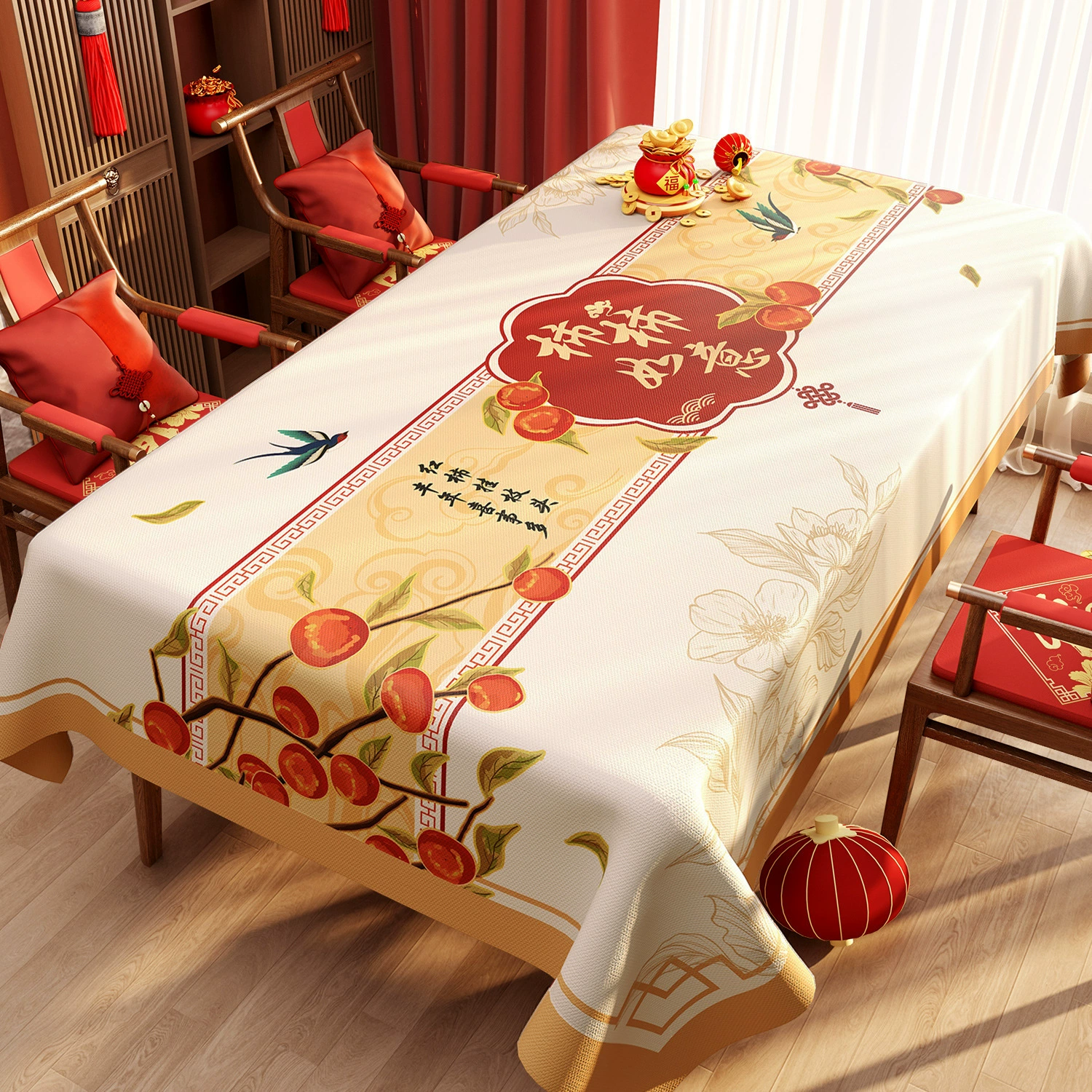 New Chinese New Year red festive atmosphere PVC waterproof and oil-proof tablecloth Spring Festival blessing Chinese coffee table tablecloth
