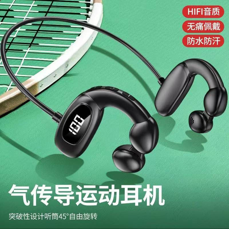 Cross-Border Bone Conduction Bluetooth Headset Front-Mounted Binaural Digital Display Sports Running Anti-Sweat Non-In-Ear Air Bone Conduction New
