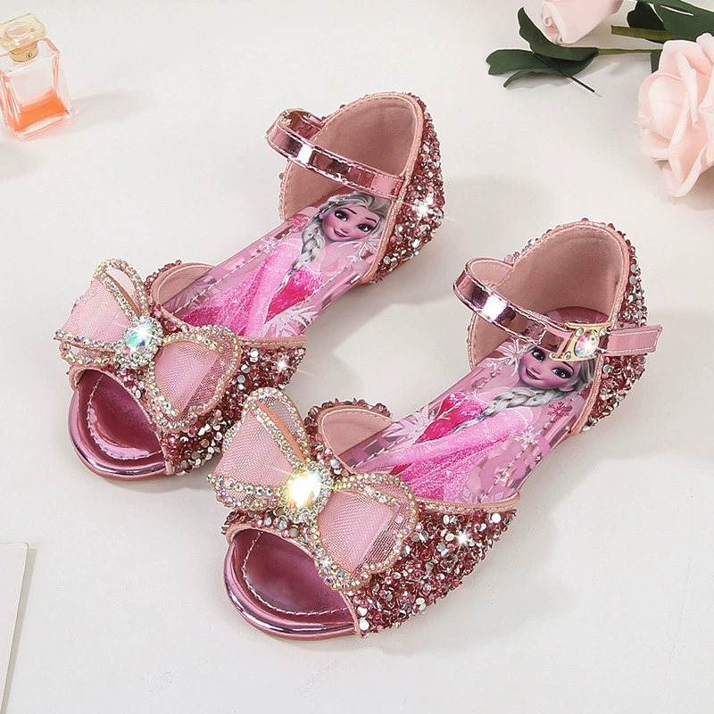 2024 Летние новые детские сандалии женский любовная принцесса сандалии для девочек корейская версия с блестками бант обувь для девочек