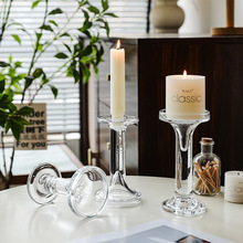 欧式轻奢水晶透明哑铃玻璃烛台摆件浪漫婚礼餐桌氛围感装饰拍照道