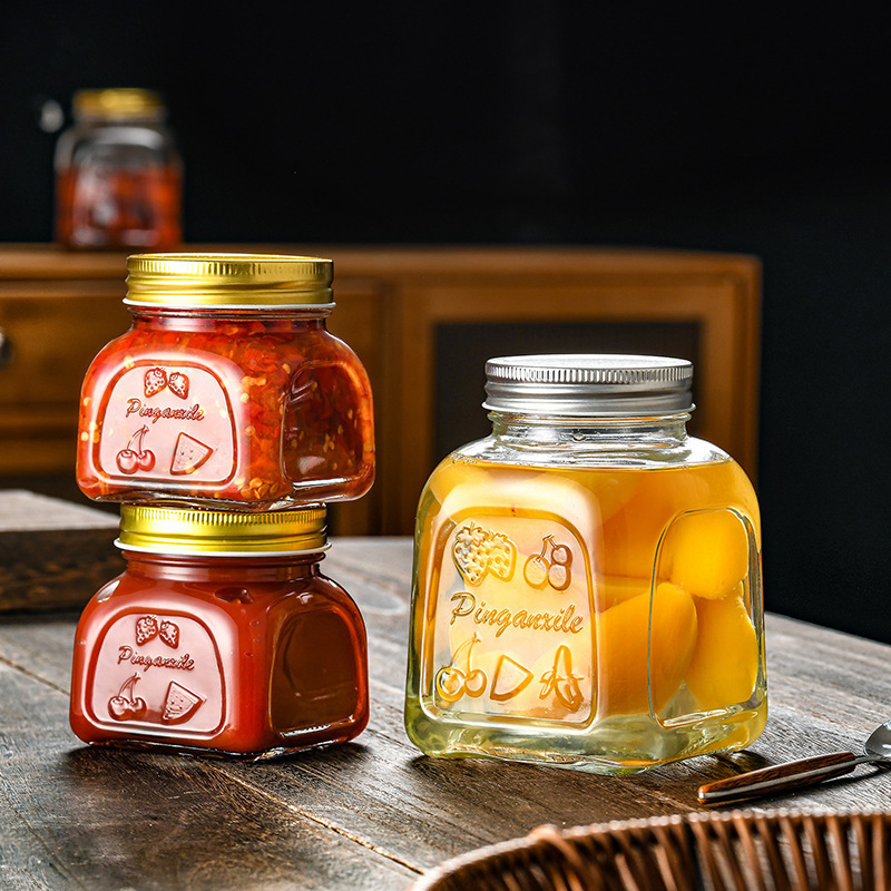 跨境亚马逊带盖燕麦杯500ml梅森罐玻璃密封瓶果酱瓶子食品储物罐