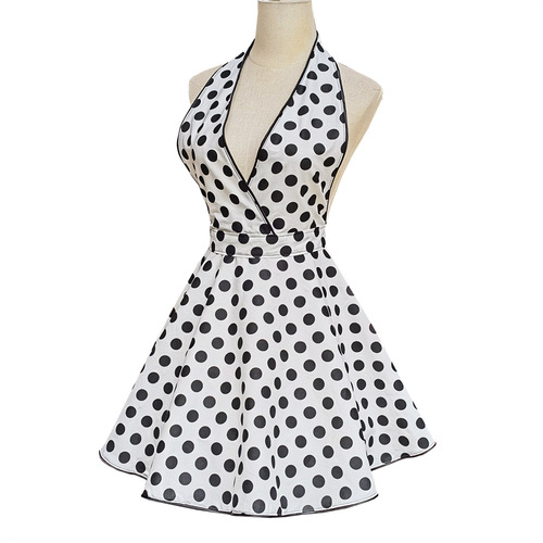 Vintage polka dot V-neck apron for women, housekeeping daily use, hotel, adult work apron