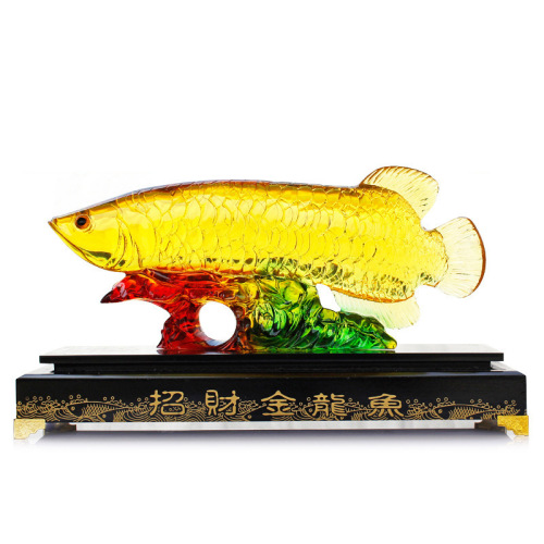 Yiwu manufacturer resin imitation water glazed gold arowana ornaments creative Chinese style living room TV cabinet housewarming gift