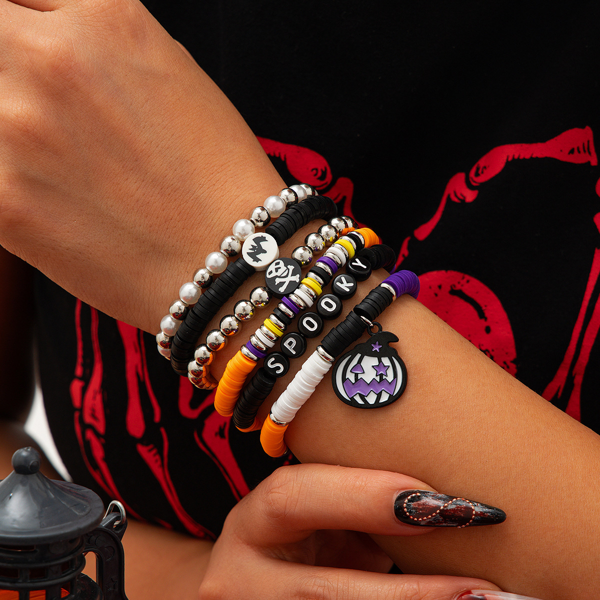 Halloween-asusteiden persoonallisuus yksinkertainen lepakkokristalli rannekorusetti Halloween-juhla metalliseoskirjaimirannekoru_voghion.com