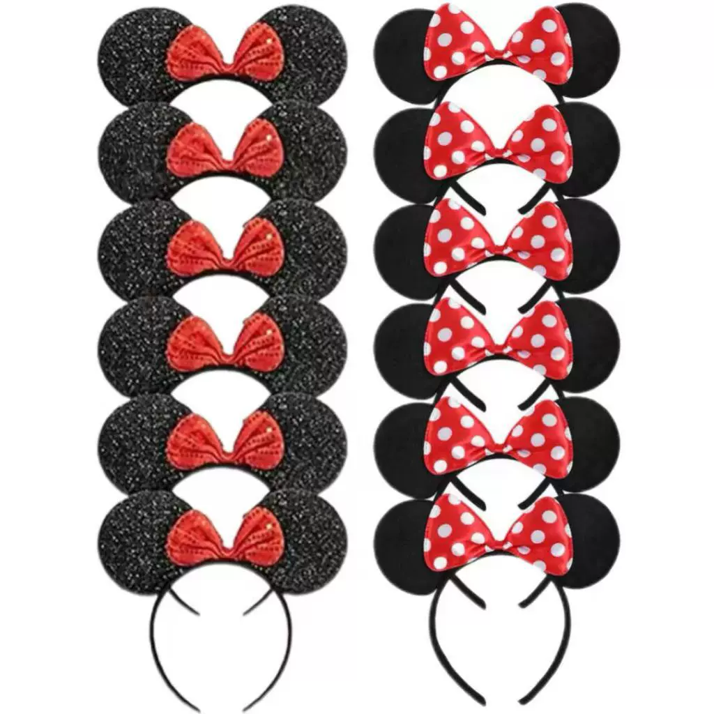 20件套老鼠耳朵头带亚马逊新款米奇米妮米老鼠头箍套装蝴蝶结12件
