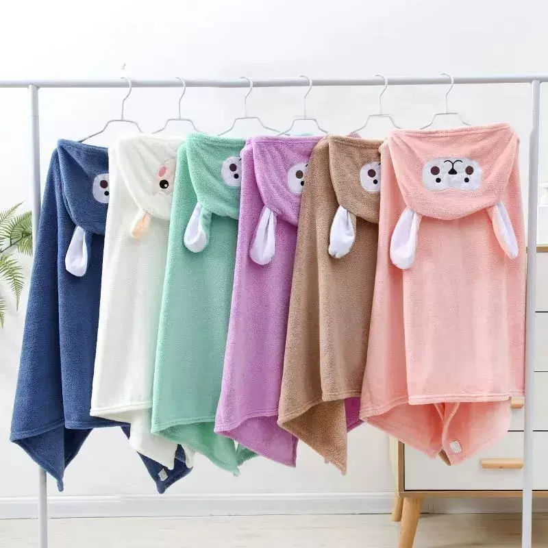高密珊瑚绒浴巾卡通洗澡连帽斗篷可穿吸水速干儿童浴袍可爱大披风