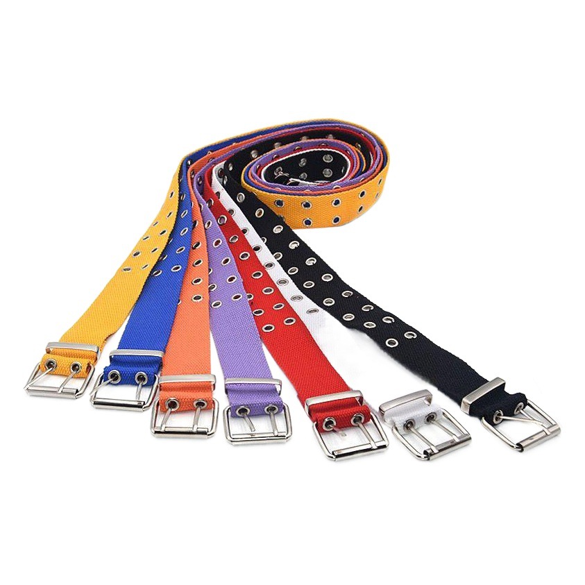 Tiro de la calle moda doble fila todo agujero cinturón lona alargado chic unisex Hollow jeans con colgante