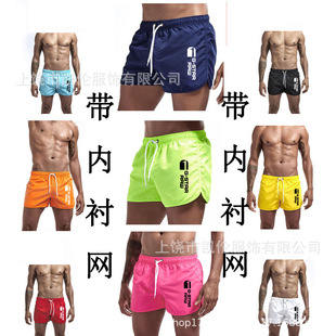 New European Size Men's Lined Mesh Fashion Beach Shorts Foreign Trade Cross-Border Polyester Multi-Color Summer Sports Shorts