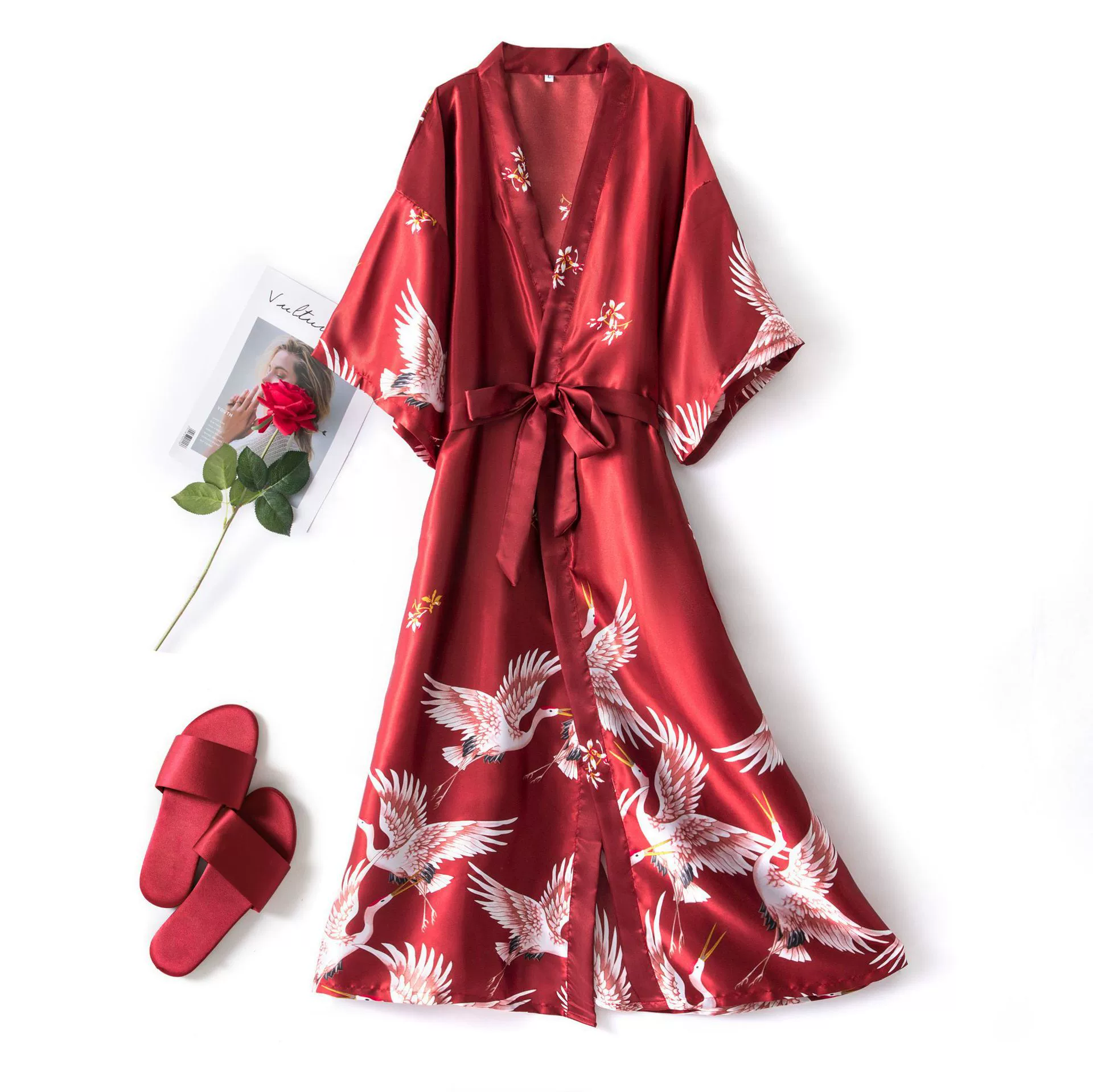 Сказочный журавль пижама женская невеста Утренний халат и подружка невесты свадебная девушка симулирована шелк плюс размер шелковый халат сексуальный халат