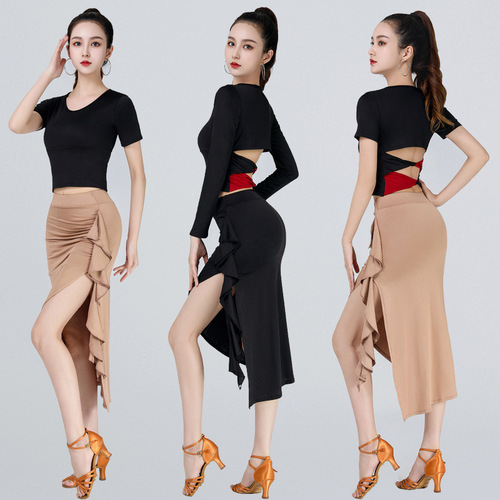 Latin Dance Pencil Skirt for Women Adult New Leaf Edge National Standard Short Skirt Practice Dress Bottom Skirt Competition Performance Dress