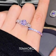 轻奢甜酷紫钻时尚个性开口戒指女潮ins冷淡风叠戴精致食指环戒指