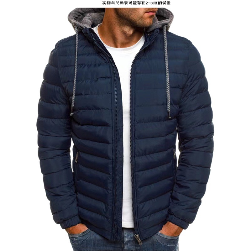 Foreign Trade 2024 Winter New Style down Cotton Jacket for Men, European Size, Solid Color, Hooded, Thickened Cotton Coat, Loose Men's Cotton Jacket