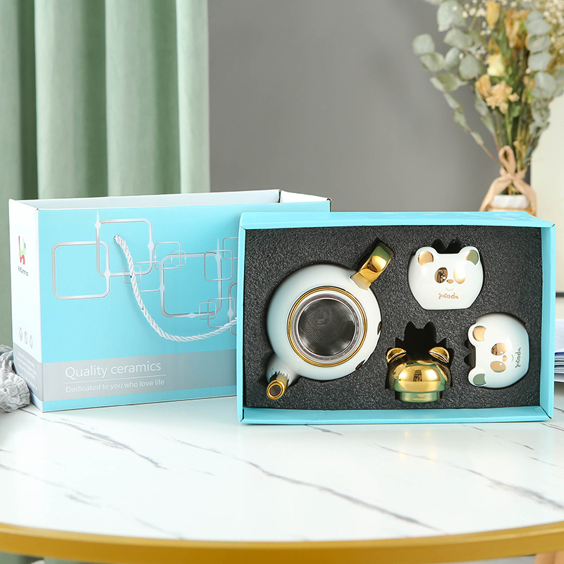 Lindo de dibujos animados Flor de cerámica juego de té imprimible logo Amazon dedicado Panda juego de té taza juego de regalo traje