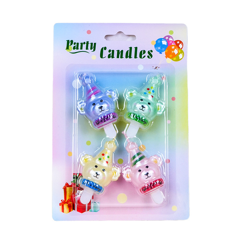 Cute Party Hat Bear Candle Birthday Cake Decoration Plug-in Children's Holiday Baking Holiday Party Christmas 5
