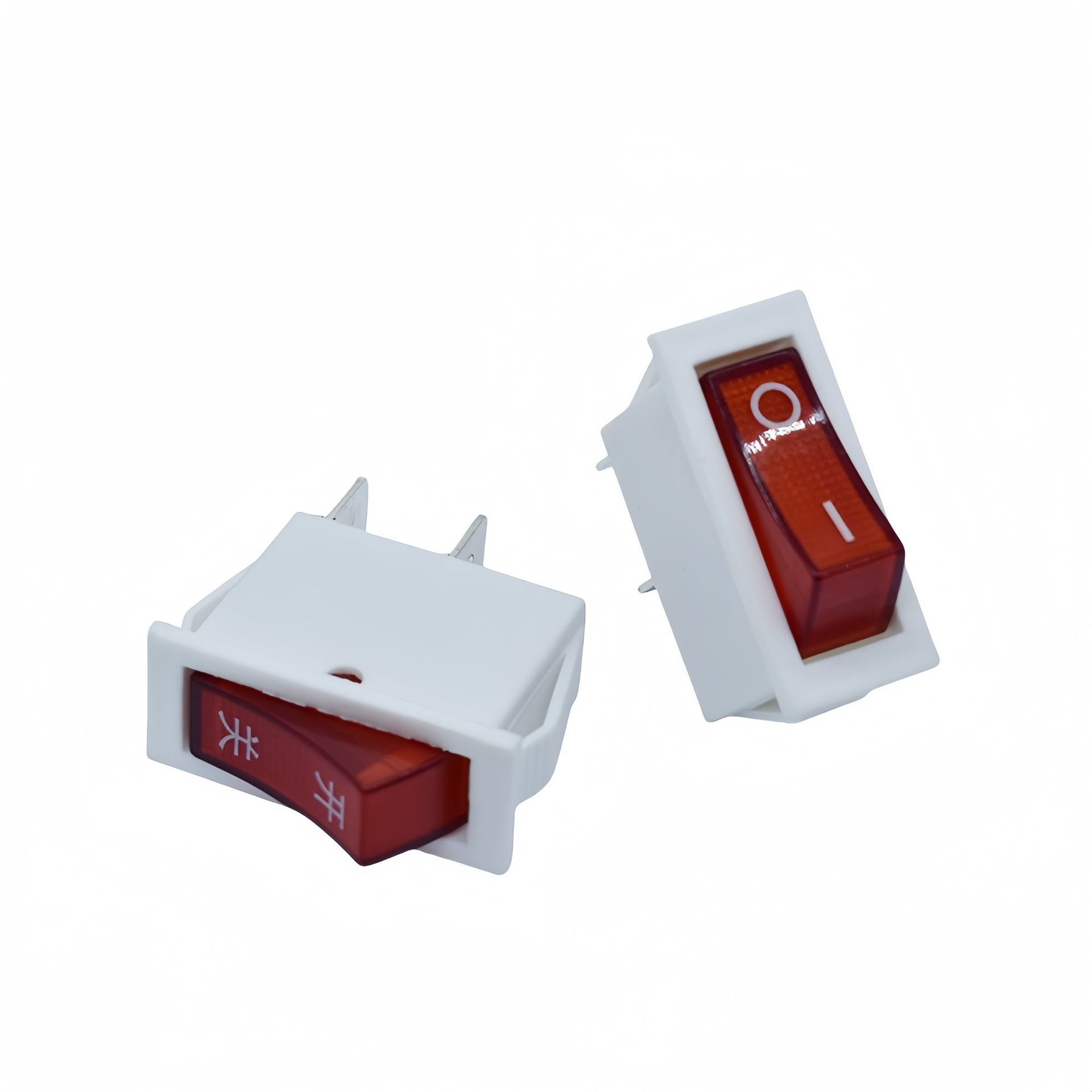 供应两档船型开关KCD3两脚 白色红绿透明盖不带灯电源翘板开关