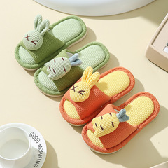 Parent-child opening cartoon carrot rabbit linen slippers personalized home indoor non-slip floor couple shoes for men and women