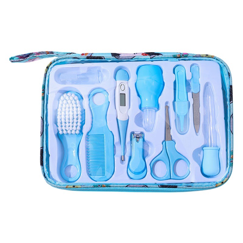 Cuidado del bebé limpieza conjunto de 10 piezas recién nacido cortaúñas traje seguridad peine cepillo caja de regalo al por mayor